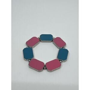 Vintage Blue/Pink Double-Sided Metal Enamel Bracelet Womens